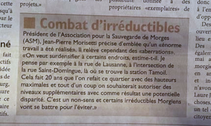 Jounral de Morges du 7 avril 2023 - Combat d'irreductibles:

Président de l'Association pour la Sauvegarde de Morges (ASM). Jean-Pierre Morisetti précise d'emblée qu'un "énorme travail a été réalisé".